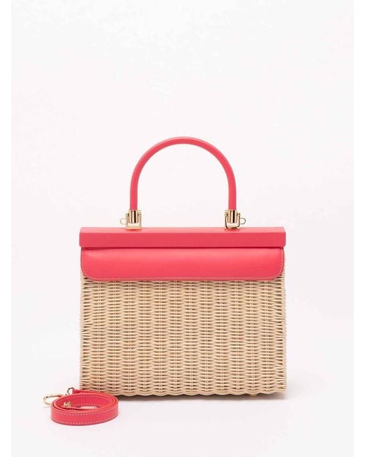Rodo Pink Wicker And Leather Medium Handbag