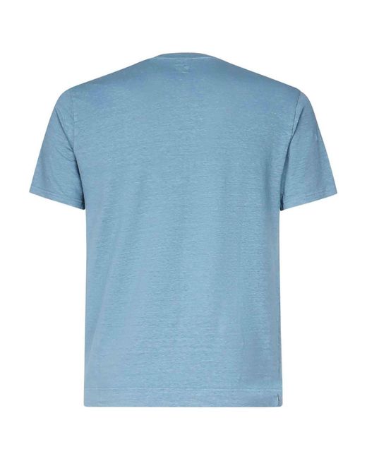 Fedeli Blue Short Sleeve Linen T-Shirt for men