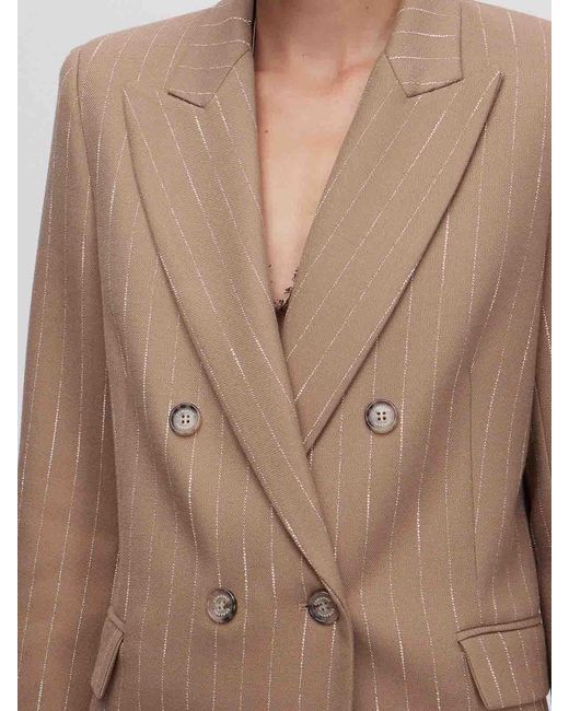 ERMANNO FIRENZE Brown Double-Breasted Pinstriped Jacket