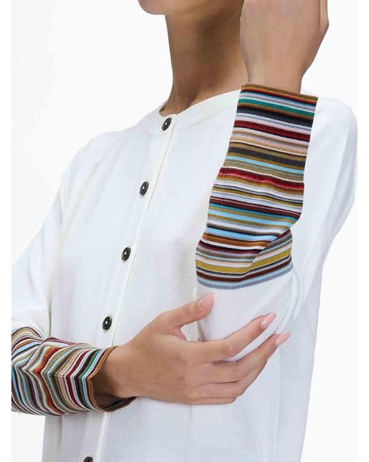 Paul Smith White Cardigan Merinos Maniche Stripes