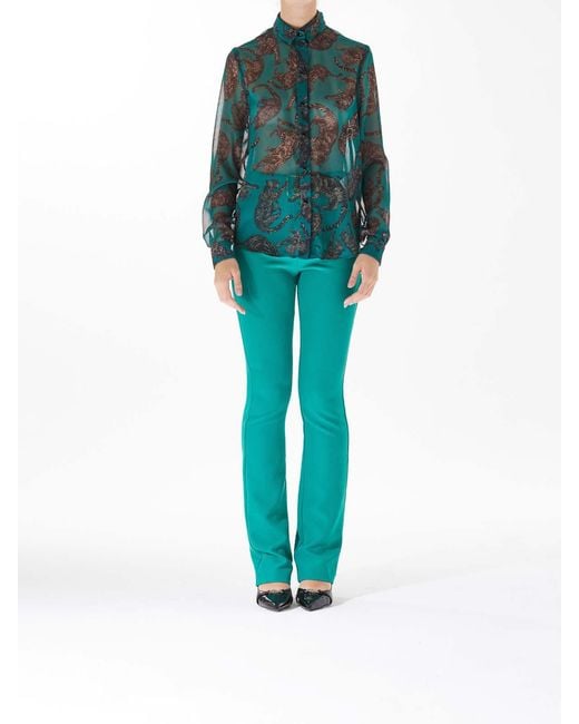 Just Cavalli Green Crepe Leopard Shirt