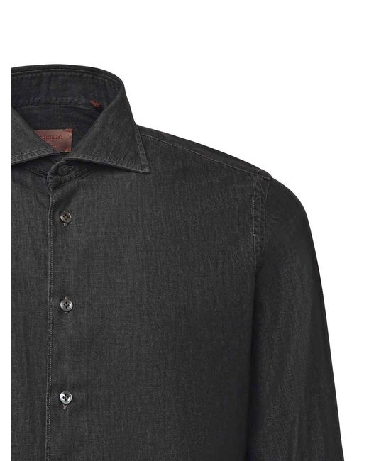 Borriello Black Cotton Denim Shirt for men