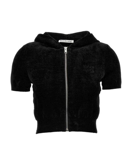 T By Alexander Wang Black Logo Chenille Cropped Hoodie