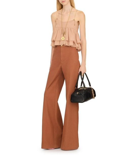 Chloé Natural Sleeveless Silk Georgette Top With Ruffles