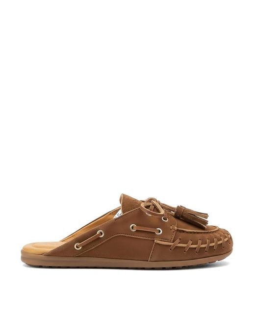 POSA Brown Boat Loafer Fringe Mules