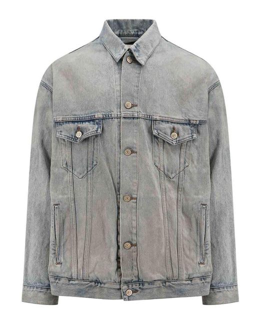 Balenciaga Large Fit Denim Jacket in Grey for Men Lyst UK
