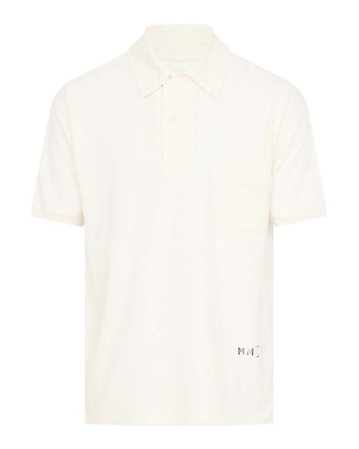 Maison Margiela White Logo-Print Polo Shirt for men