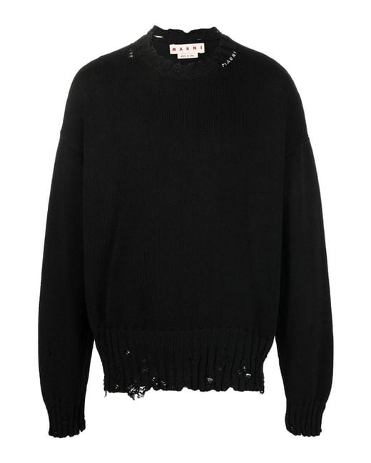 Marni Black Distress-Knit Detail Jumper for men