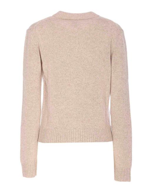 Ganni Natural Knitwear With Long Sleeves And V-Neck