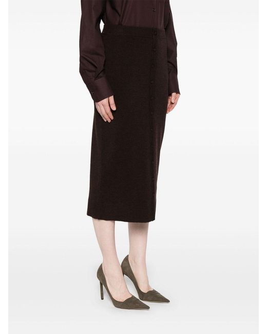 Victoria Beckham Black Button-Detail Midi Skirt