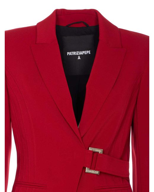 Patrizia Pepe Red Belted-Waist Blazer