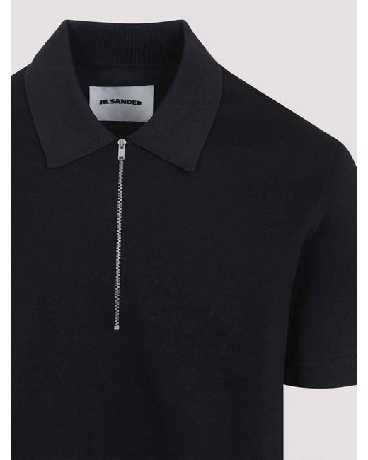 Jil Sander Black Knitted Collar Polo for men