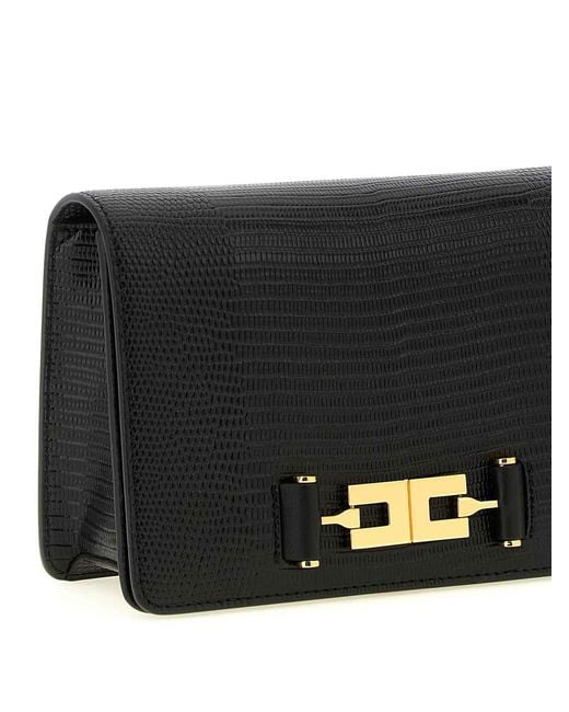 Elisabetta Franchi Black Lizard Print Crossbody Bag