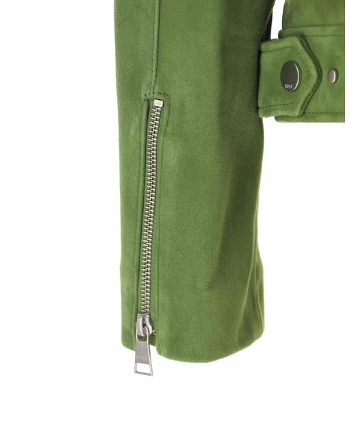 Karl Lagerfeld Green Suede Leather Biker Jacket