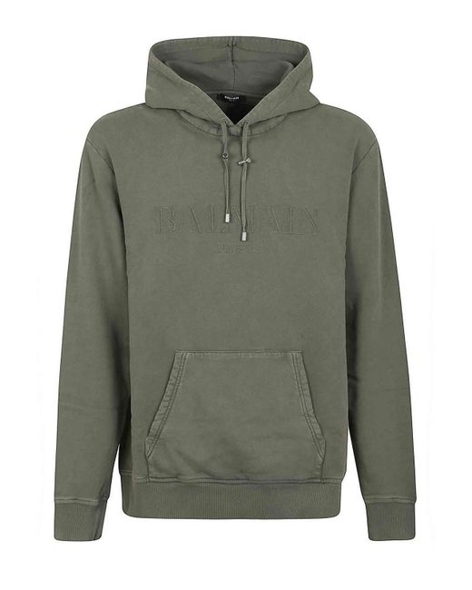 Balmain Green Vintage Emb Hoodie for men