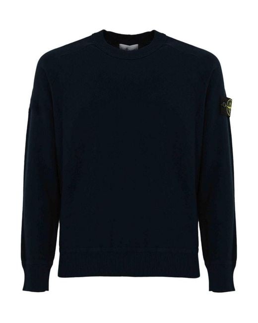 Stone Island Blue Cotton Micro Stitch Sweater for men