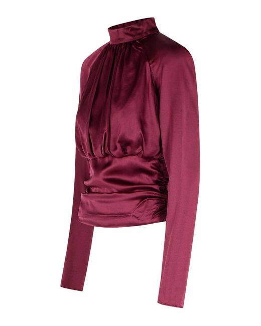 ROTATE BIRGER CHRISTENSEN Red Kala Burgundy Silk Blouse