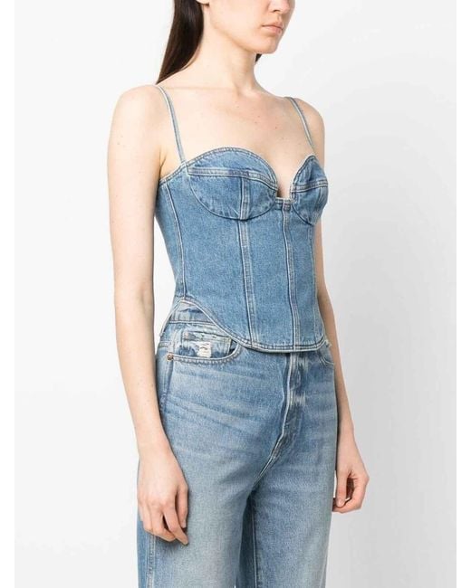 Magda Butrym Blue Double Stitched Denim Corset Top