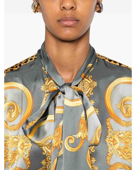 Versace Multicolor Silk Shirt With Decorative Tie