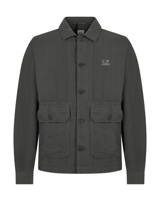 C P Company Gray Linen And Cotton Broken Twill Overshirt for men