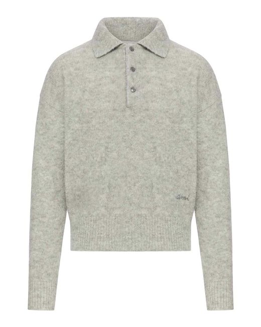 AMI Gray Alpaca Long-Sleeved Polo Shirt for men