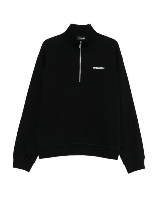 DSquared² Black Half-Zip Sweatshirt With High Collar for men