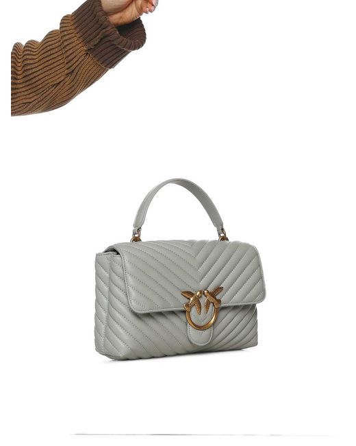 Pinko Gray Love Bag Puff Chevron Medium Nappa Handbag