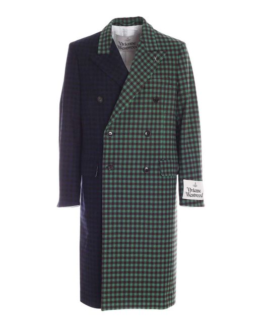 Vivienne Westwood Gray Mini Check Melton Coat In And Blue for men