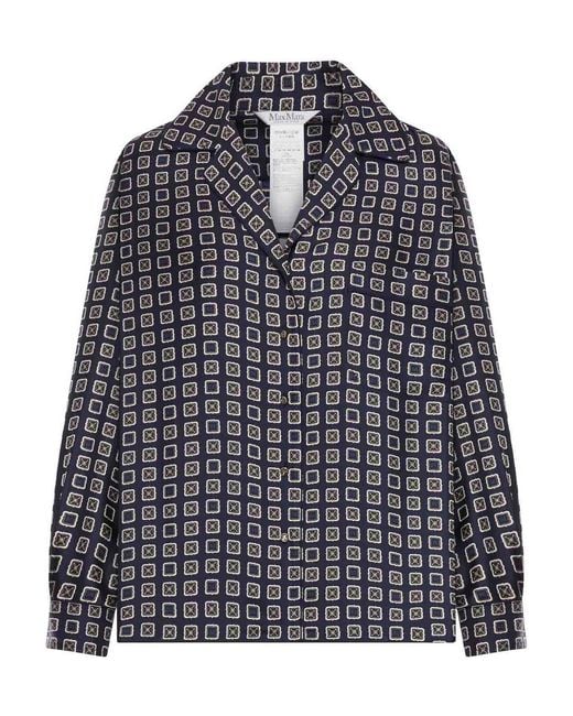 Max Mara Blue Semi-Fitted Printed Silk Shirt