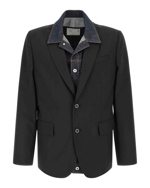 Sacai Black Denim Insert Blazer for men