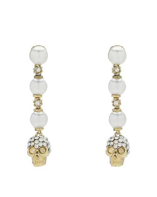 Alexander McQueen Metallic Skull And Pearl Earrings