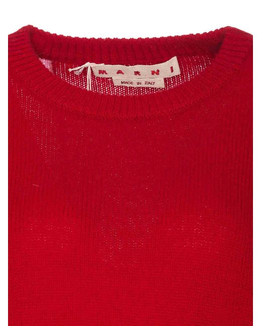 Marni Red Pink Sweater Crewneck Embroidered