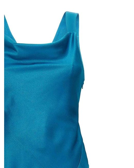 Alberta Ferretti Blue Back Cut-Out Satin Maxi Dress