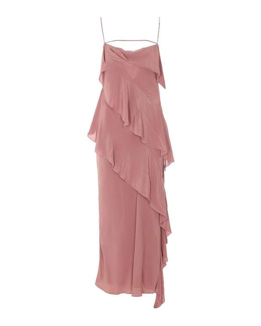 Patrizia Pepe Pink Draped Ruffled Maxi Dress