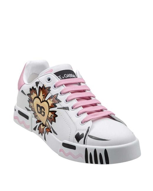 Dolce & Gabbana White Hand-Painted Leather Sneaker