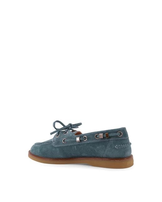 Pinko Blue Grace Suede Loafers With Metal Lettering Logo
