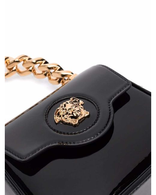 Versace Black La Medusa Embellished Patent-leather Shoulder Bag