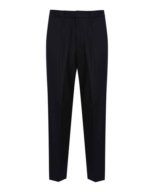 Emporio Armani Black Stretch Virgin Wool Twill Trousers for men