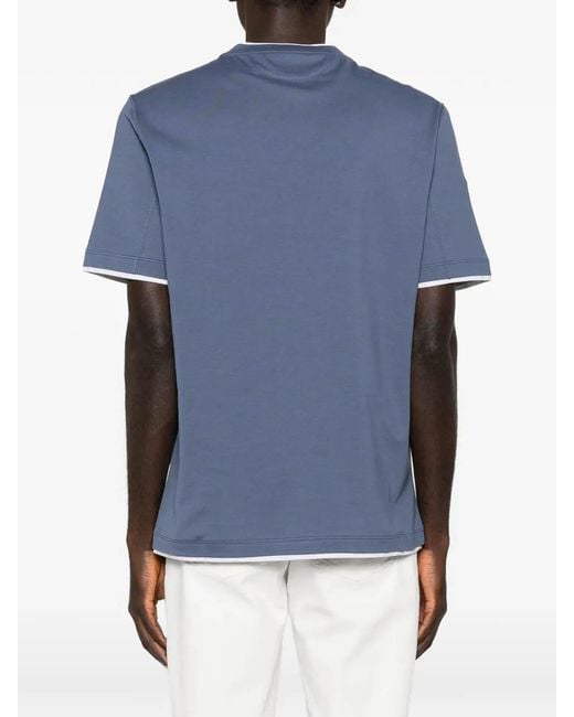 Brunello Cucinelli Blue T-Shirt With Faux-Layering for men