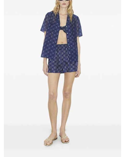 Tory Burch Blue Printed Silk Blend Shorts