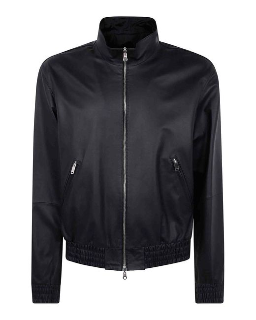 Desa Nineteenseventytwo Black Leather Reversible Bomber Jacket for men