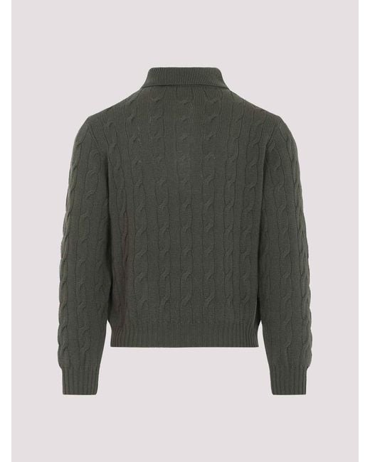 Ralph Lauren Gray Cable-Knit Polo Sweater