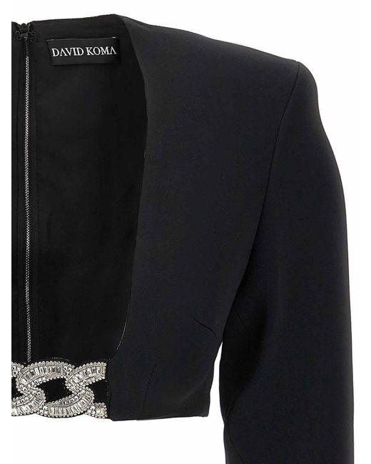 David Koma Black Top 3d Crystsal Chain And Square Neck