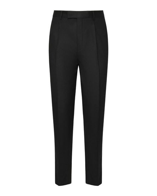 Zegna Black Pleated Wool Trousers for men