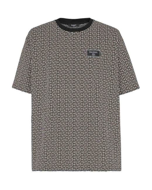 Balmain Gray T-Shirt With Monogram for men