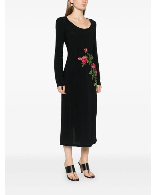 Vivetta Black Floral-Embroidered Midi Dress