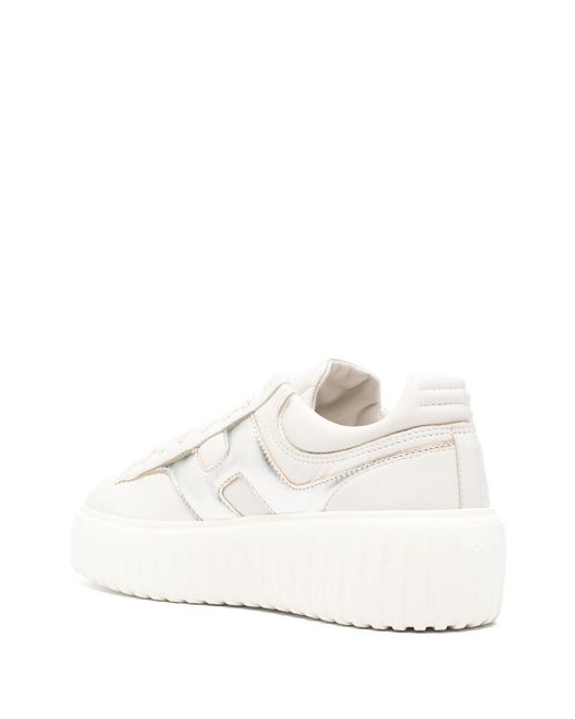 Hogan White H-Stripes Leather Sneakers