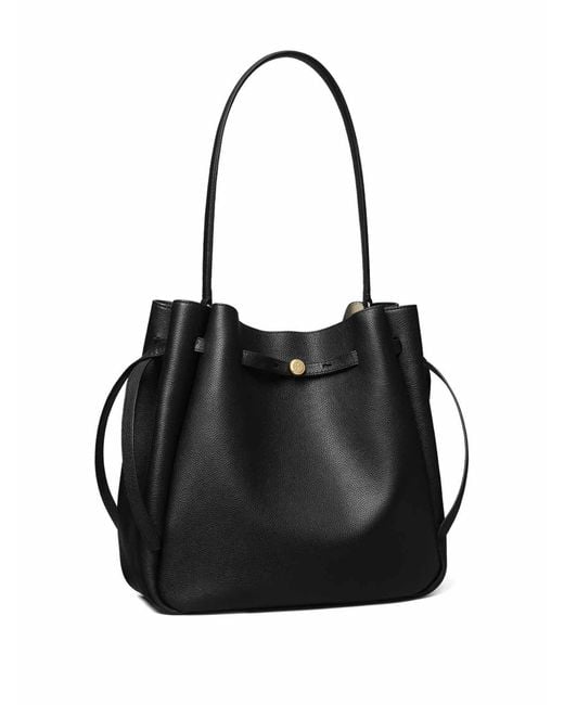 Tory Burch Black Romy Large Leather Bucket Bag