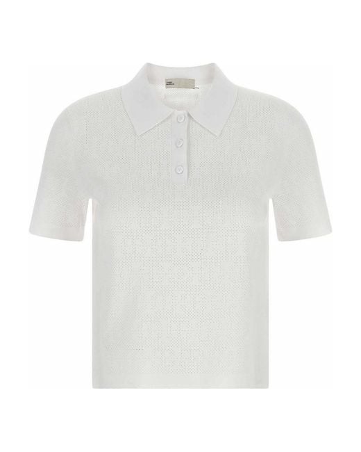 Tory Burch White Pointelle Viscose Polo Shirt