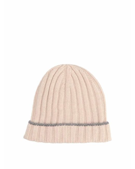 Brunello Cucinelli Natural Contrasting Stripe Beanie for men